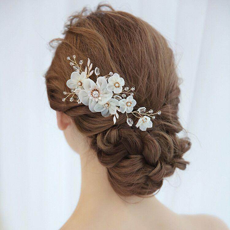 Cloth gold flower bridal hair comb insert comb 673125233255 - COCOMELODY